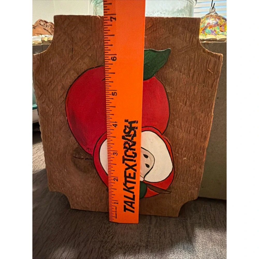 Vintage Hand Painted Wood Apple Wall Plaque Farmhouse Kitchen Decor  Sliced 7x6